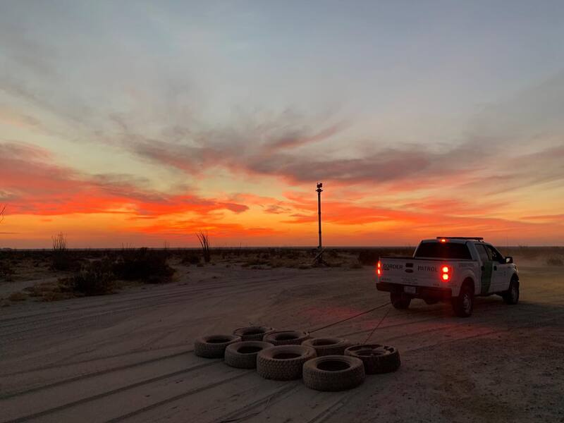 Border Patrol USBP miscellaneous modern vehicle pickup truck tire drag dirt road sunset