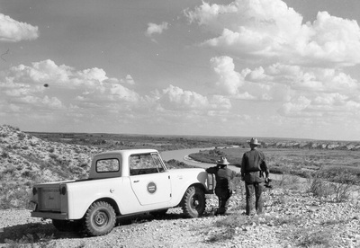Border Patrol USBP Miscellaneous Historical history old sea foam seafoam truck inspectors in the desert looking at the river
