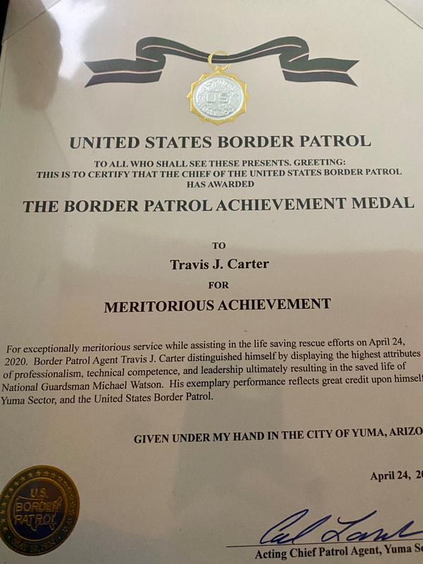 USBP Achievement Medal Certificate for Travis Carter