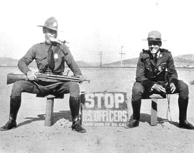 Border Patrol USBP Miscellaneous Historical history inspectors agents posing at a checkpoint smiling smoking a pipe holding a shotgun