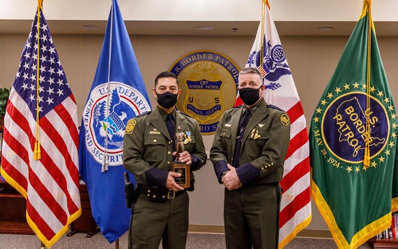 Border Patrol Agent Carlos Lara with CPA Greg Bovino, 2021