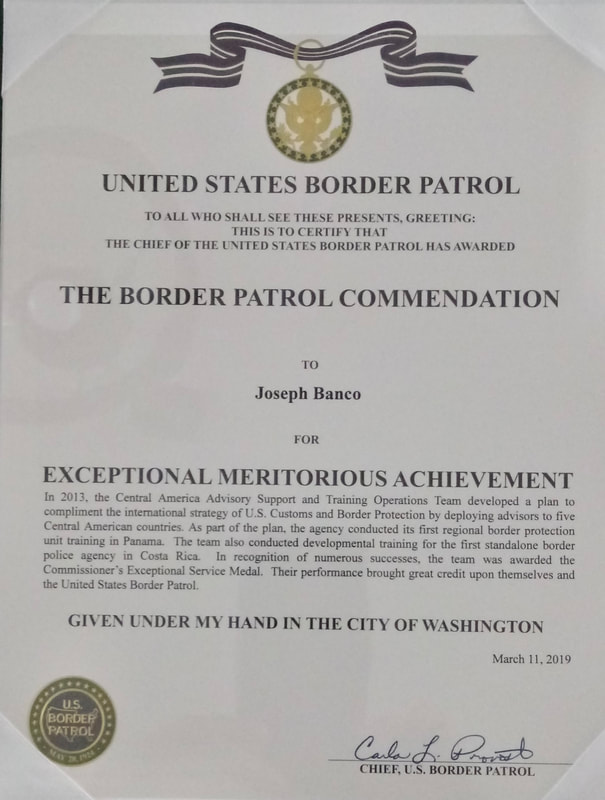 USBP Commendation Medal Certificate for Joe Banco