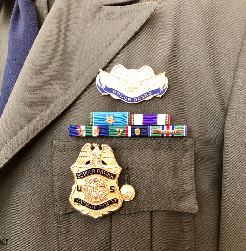 Border Patrol USBP miscellaneous modern ike jacket with the following ribbons "newton azrak" "purple cross" "commendation achievement "75th anniversary "honor guard device"
