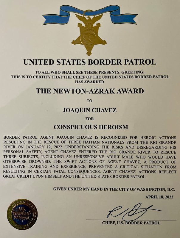 Joaquin Chavez, Newton-Azrak Award certificate