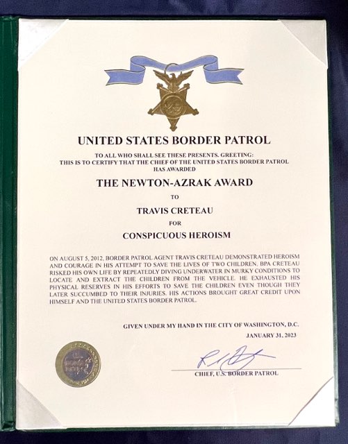 Travis Creteau Newton-Azrak Award Certificate