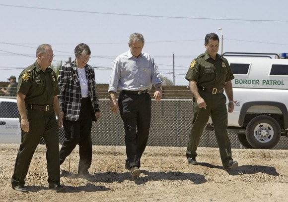 Border Patron Agents in dress uniform with President Bush