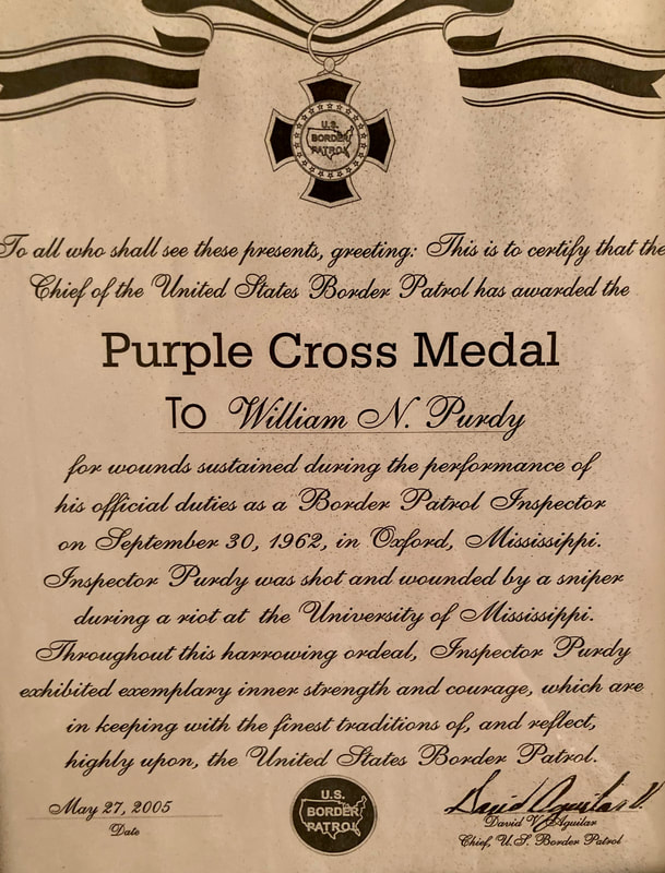 Border Patrol Inspector William N. Purdy, Purple Cross certificate