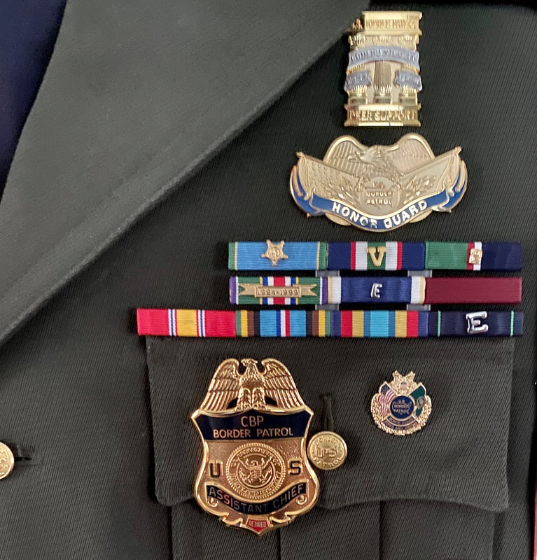 Border Patrol USBP miscellaneous modern navy ribbons awards "newton azrak" commendation achievement "75th anniversary" "honor Guard" "Peer Support" "Pipe and Drums" Ike jacket badge