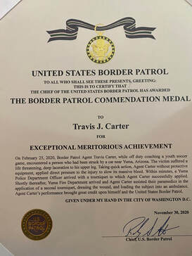 USBP Commendation Medal Certificate for Travis Carter