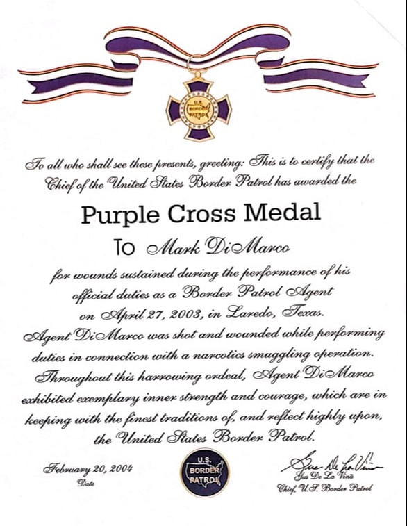 Agent Di Marco's Purple Cross Certificate