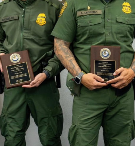 Off-duty Yuma Sector agents, SBPA A. Ledezma and BPA R. Banuelos, displayed remarkable bravery responding to a neighborhood crisis. Their lifesaving actions, while recognized externally, highlight the importance of the U.S. Border Patrol in honoring such heroism internally, celebrating the dedication and valor of its agents.