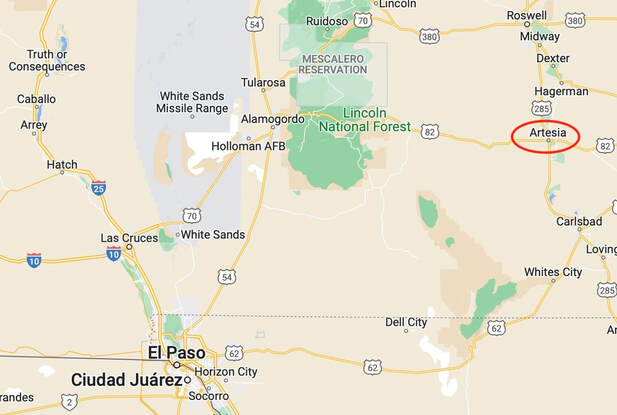 Map showing the location of the Border Patrol Academy in Artesia New Mexico