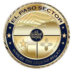 The El Paso Sector challenge coin, incorporating elements such as the U.S. flag, representations of Texas and New Mexico, and the motto, 