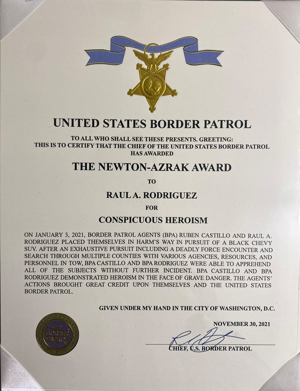 Raul Rodriguez, Newton-Azrak Award certificate