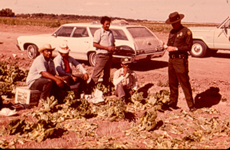 USBP Border Patrol photographs 1970-1990 agent wearing a dress uniform arresting aliens