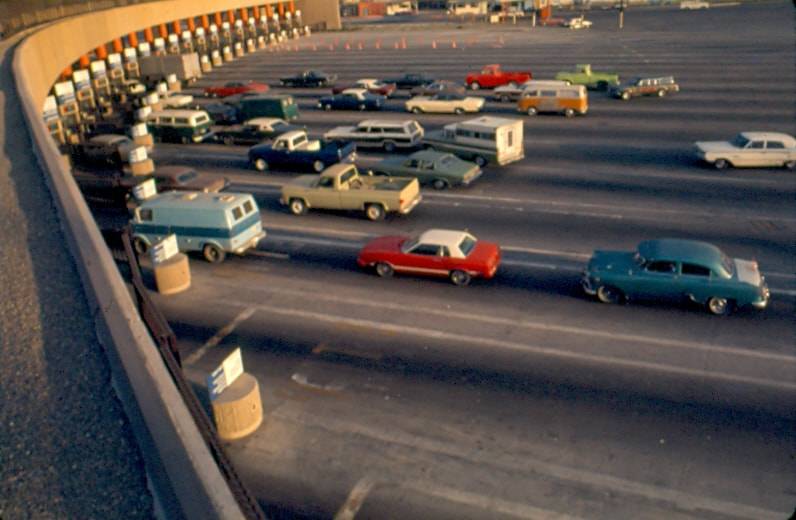 USBP Border Patrol photographs 1970-1990 cars entering the United States at a POE
