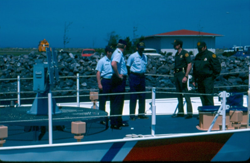 USBP Border Patrol photographs 1970-1990  agents on a coast guard ship