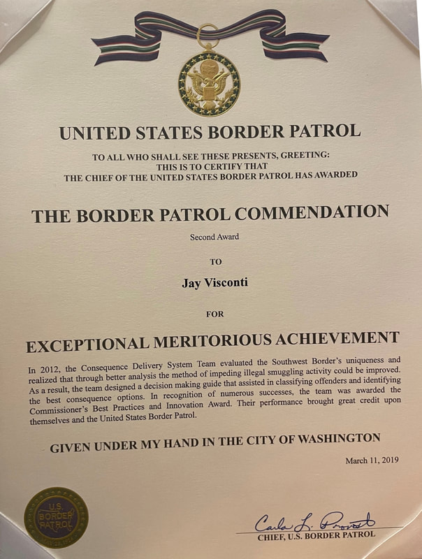 USBP Commendation Medal Certificate for Jay Visconti, second award