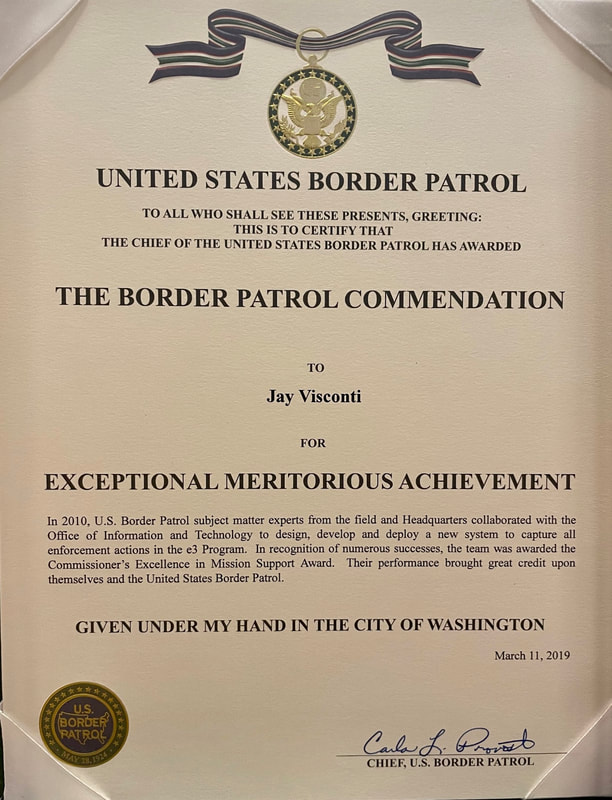USBP Commendation Medal Certificate for Jay Visconti