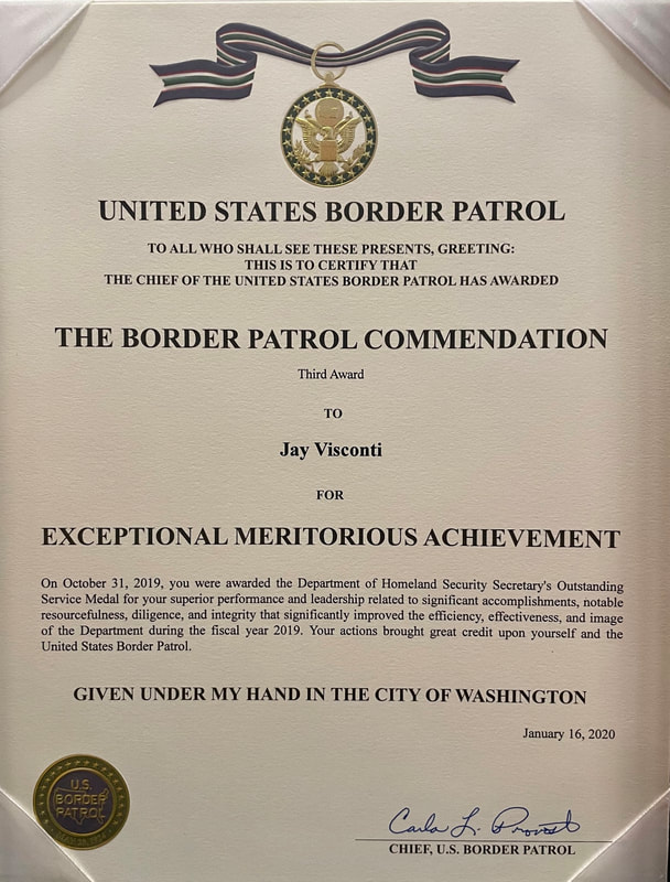 USBP Commendation Medal Certificate for Jay Visconti, third award