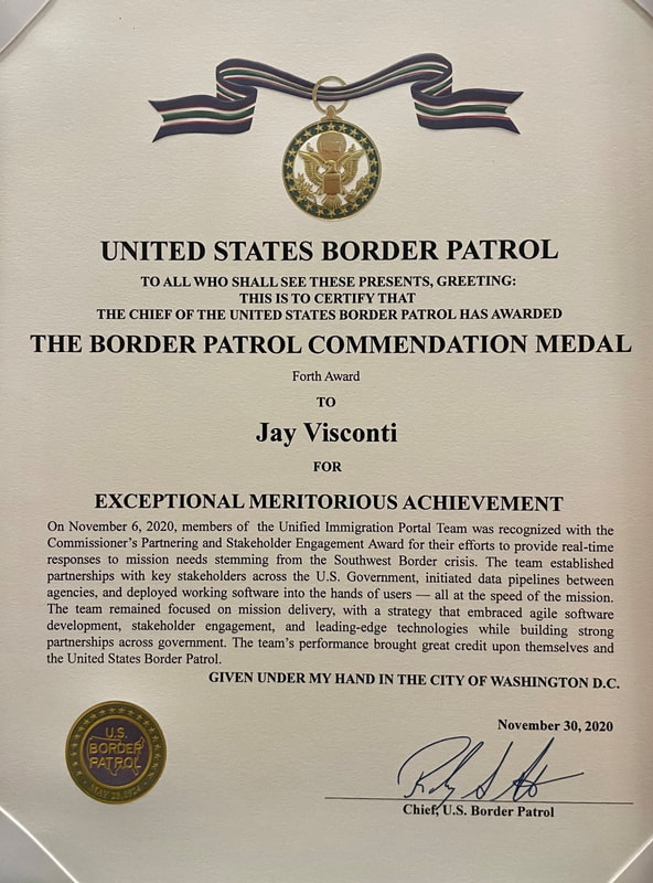 USBP Commendation Medal Certificate for Jay Visconti, fourth award